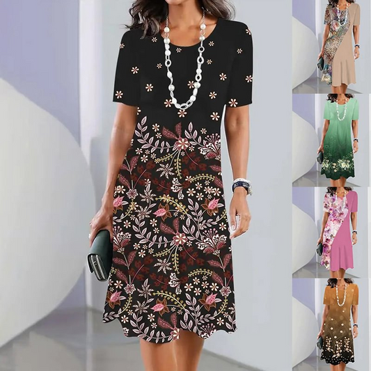 Elegante jurk met ronde hals en bloemenprint voor dames