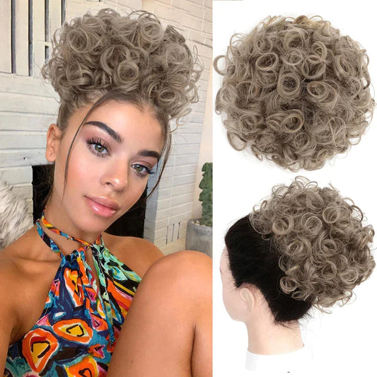 Elastic Drawstring Loose Short Curly Bun